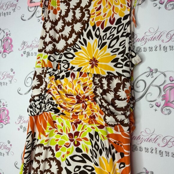 Floral dress cinching ribbon 🎀 tie shoulder stretchy slinky flowers hippie - Picture 8 of 12